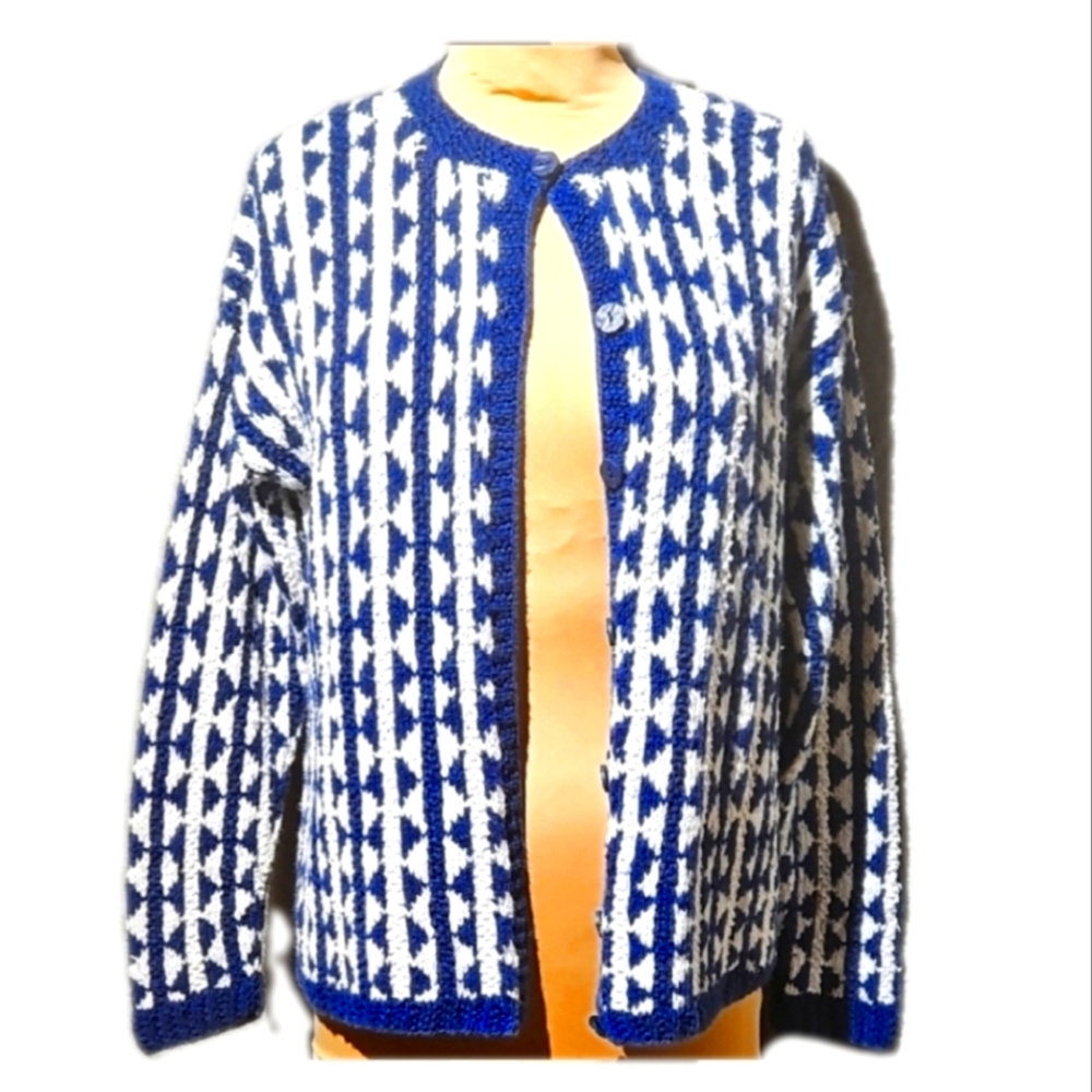 Cardigan Hand Knit Cotton Blend Sweater-  Gift For Granny